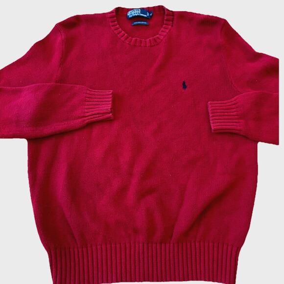 Polo Ralph Lauren Mens Sweater RED Preppy Crewneck Heavy Knit Pony Logo 90s Med - Picture 1 of 11